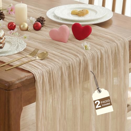 IVAPUPU 2 Pcs Cheesecloth Table Runner - 10ft Nude Boho Gauze Cheese Cloth Table Runners for Baby Shower Decoration Wedding Party Summer Garden Farmhouse