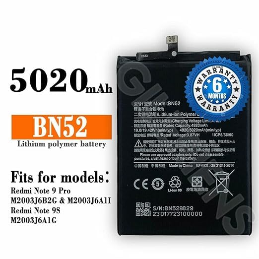 Image of Original BN52 Battery for Redmi Note 9 pro M2003J6B2G / M2003JA6A11 / M2003J6A1G Battery with 6 Month Warranty** (CC213)