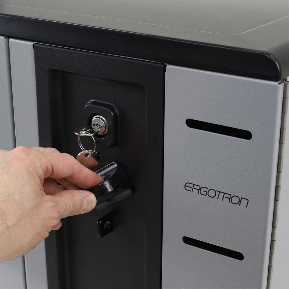 ERGOTRON Zip12 Charging Desktop Cabinet - Meuble de Rangement pour 12 tablettes/notebooks - Acier - Noir, Argent - Taille d'écran : jusqu'à 14 Pouces