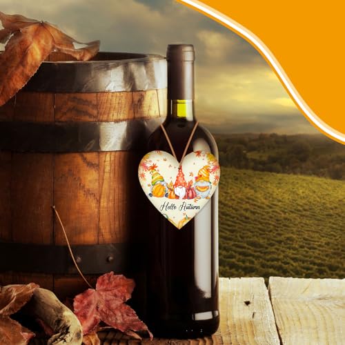 iwiio Hello Autumn Decorations Autumn Gifts Wooden Heart Hanging Plaque Printed Autumn Leaves,Pumpkin, Autumn Sign Autumn Accessories for Thanksgiving and Autumn - Image 2