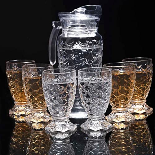 Image of Wringo Premium 7pc Crystal Water Jug with Glass Set and Jug Set Combo,Freezer Safe and Dishwasher Safe (6 Pieces Glasses 200ML and 1 Water Juice Jug 1 Liter), Transparent, Glass and Jug Set (WS-11)