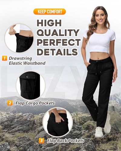 Women's Cargo Hiking Pants Quick Dry Lightweight Elastic Waist Button Pockets Joggers Athletic Sweatpants Travel Casual3