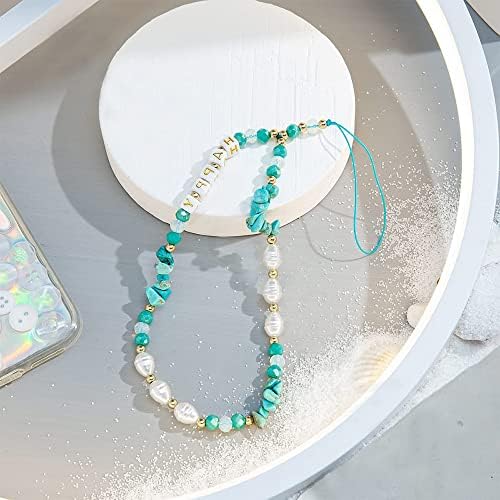 2 Pcs Beaded Phone Charm, Colourful Crystal Phone Lanyard Wrist Strap, Pearl Phone Chain Keychain, Anti-Lost Handmade Mobile Phone Chain String Lanyard for Women Girl