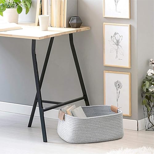 Image of GUDDE Cotton Rope Woven Storage Basket for Toys, Laundry & Blankets | Nursery Organizer Bin | Dog Toy Basket | Decorative Gift Hamper | Jute Style Home Storage (Grey)