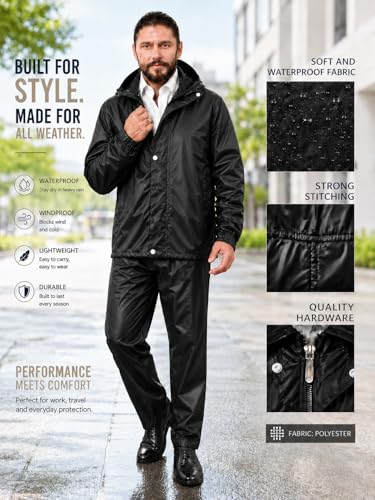 Image of Mens Raincoat Suit with Pant Set Modestra Series | Waterproof Lightweight Breathable Rain Wear | Strong Stitching, Elastic Cuff & Waterproof Zipper Raincoat for men waterproof