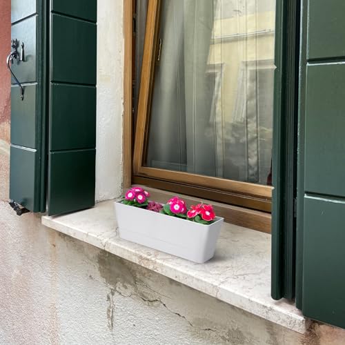 Image of GREANER 12x3.8 Inch Herb Planters, 6 Pack White Rectangle Window Boxes with Tray, Indoor Succulent Cactus Mint Plastic Pot with Saucer for Windowsill, Balcony, Office, Outdoor Garden