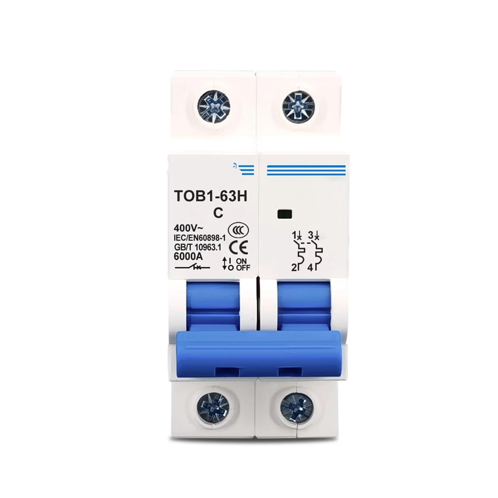 Disjoncteur miniature 2P résout les courts-circuits de ligne TOB1-63 Type C 32A 230V