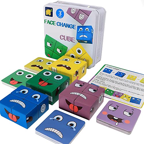 Expressions Matching Wooden Blocks Toy, Educational Puzzle Games,Cube Building Block Toy for Kids Preschool Ages 3 Years and Up Aged 3 4 5 6 7 8