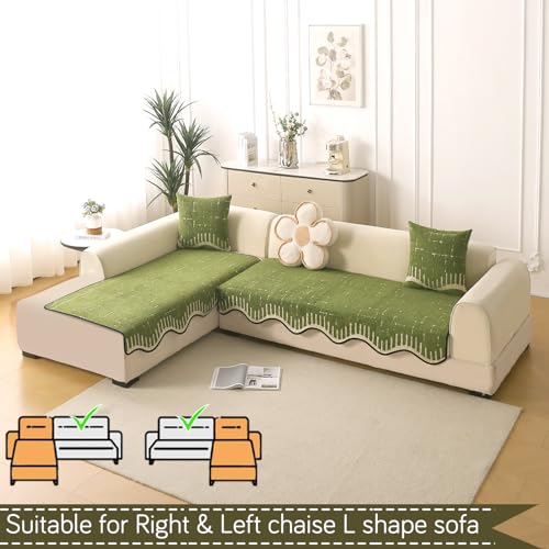 Image of HOKIPO Supple Soft Wavy Sofa Cover L Shape 6 Seater Mat, 3+3, Green
