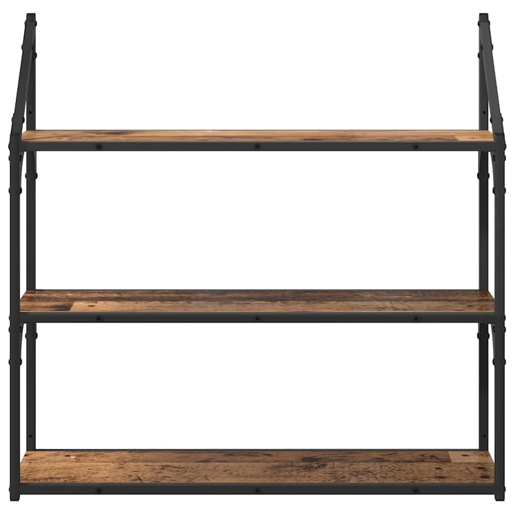 Wandregal Altholz 80x21x78,5 cm mit 3 Ablagen aus Holzwerkstoff und Metallrahmen, Modernes Design & Stabilität für Wohnzimmer, Flur und Schlafzimmer