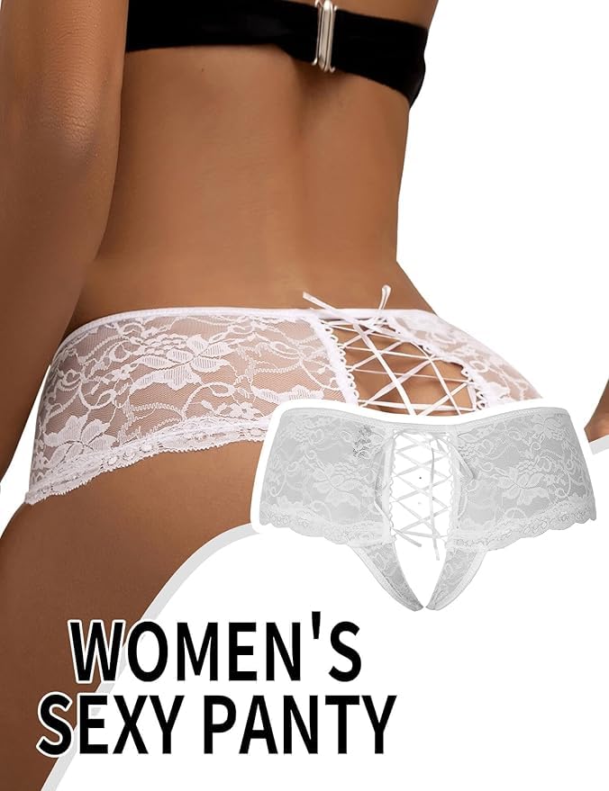 Französische Unterhosen für Damen in Übergröße, durchsichtige Spitzen-Unterwäsche, Tangas, weiche, dehnbare, überkreuzte Schnürung, durchsichtige Hipster-Slips, sexy Höschen, hinten ausgehöhlte Slips,