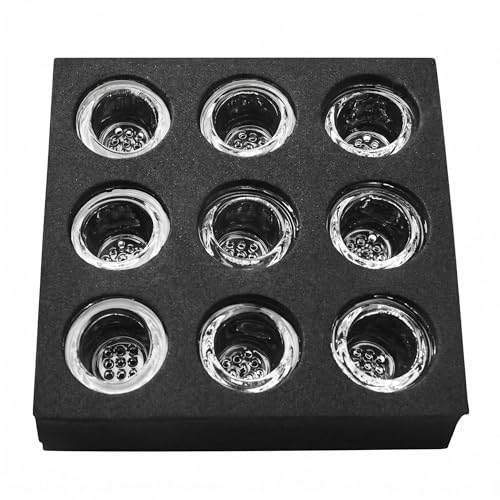 9Pcs 9-Hole Heat-Resistant Borosilicate Glass Screens Bowl for Pipe Replacement Bowl Optimize Air Circulation Reusable Convenient Storage Box Included