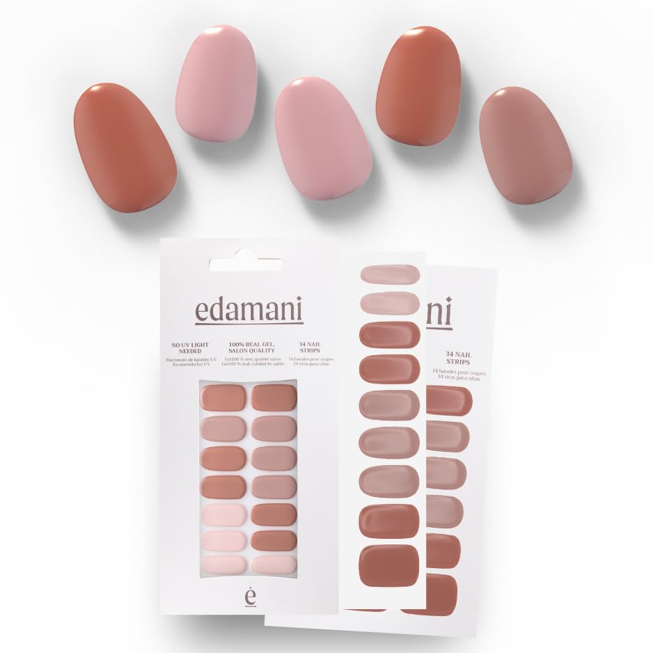 edamani 34 Piece Fully Cured Gel Nail Strips With No UV Light Needed, 14+ Days Gel Nail Polish Stickers, Salon Quality, Easy to Apply & Remove – Toxin