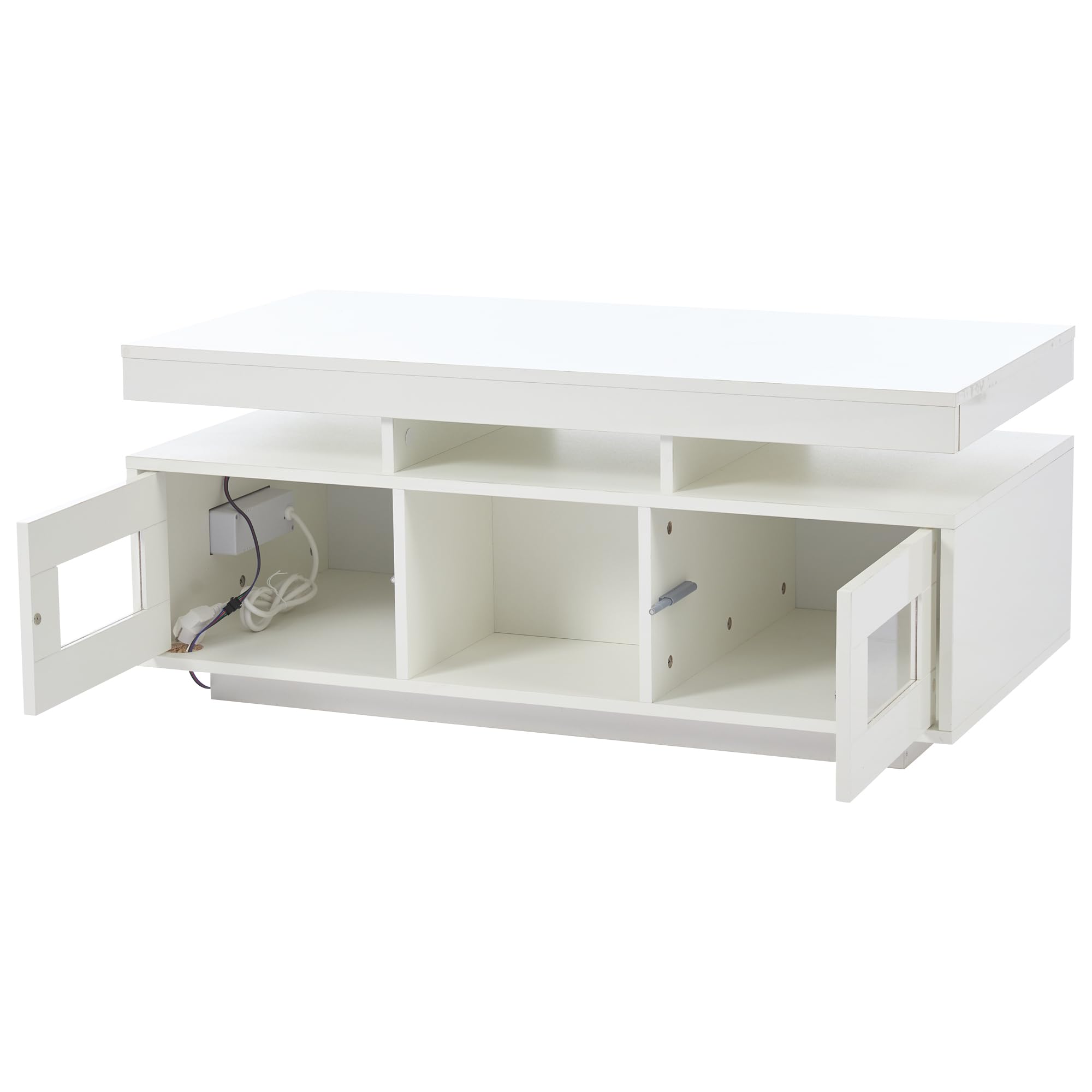 100 × 50 × 43 cm, mesa de centro brillante, con luces LED controlables mediante aplicación móvil, mesa de salón con armario, mesa de sofá con puerto de carga y enchufe, adecuada para oficina, estudio
