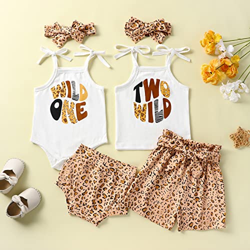 Toddler Girl Birthday Outfit Wild 1-5 Birthday Short Sleeve Romper Shirts Bodysuit Leopard Print Bell Bottom Pant4