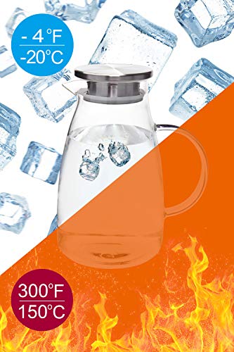 (9 PCS) Glass Pitcher Set Borosilicate 2.0 Liter 68 Ounces Glass Pitcher with Lid and 2 Borosilicate Glass Cups Suit Iced Tea Jug Hot and Cold Water Ice Tea Wine Coffee Milk and Juice Beverage Carafe