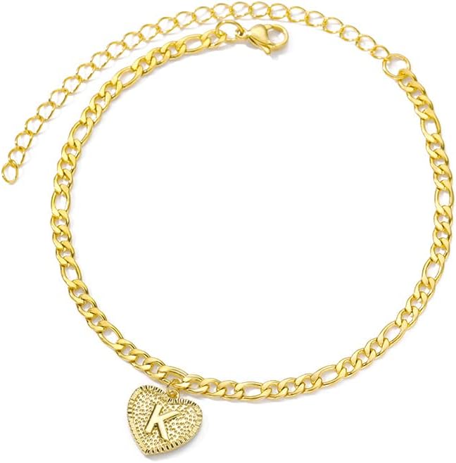 Miniatura 4 de Tobilleras de largo litro para mujer, tobillera con inicial para mujer, cadena dorada con dije de corazón, tobillera para mujer, Estados Unidos, J