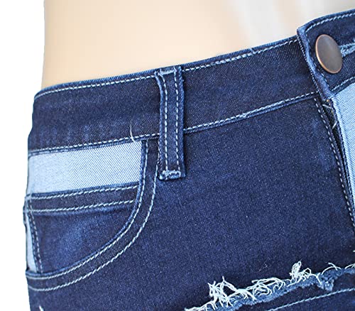 FOURSTEEDS Women Mid Waist Patchwork Bermuda Denim Shorts Curved Frayed Patch Capri Jeans4