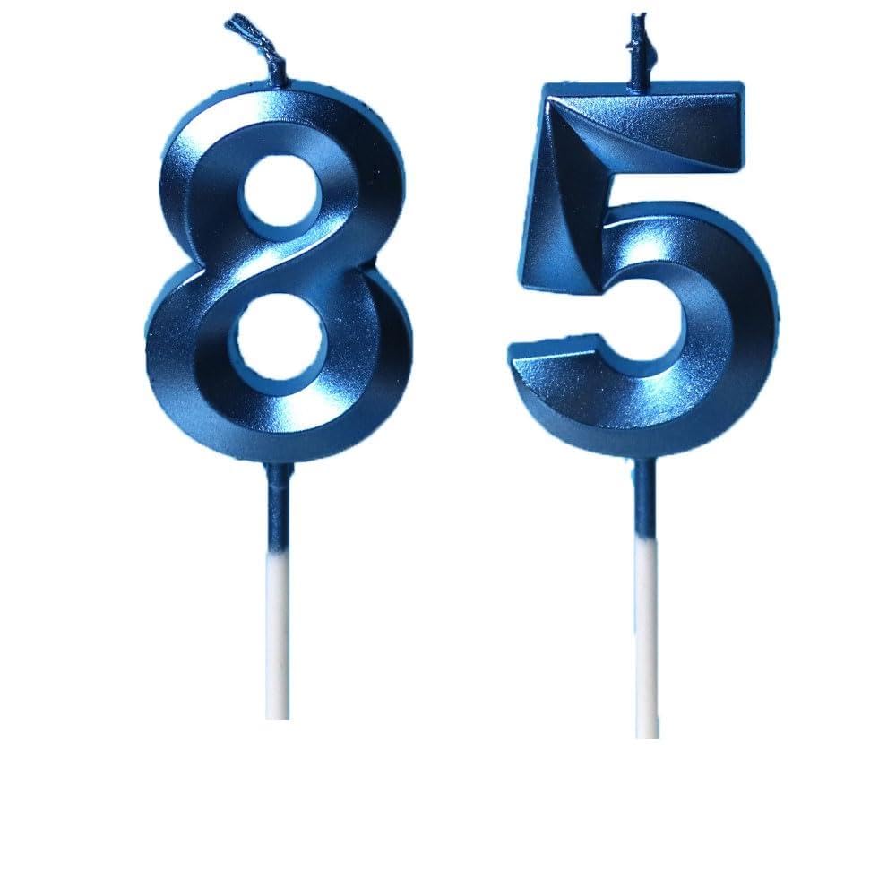 Xueliyun Blue 85Th Birthday Candles Number 85 Happy Birthday Candles Cake Topper Decorations For Children Birthday Party For 3D Designed Wedding Anniversary Party Wedding Anniversary Celebration Supply