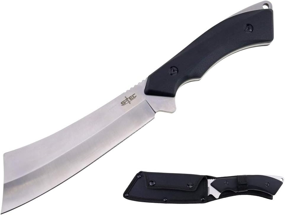 S-TEC 13.5" Hammerhead Fixed Blade Hunting Tactical Knife with G10 Composite Handle (Silver)