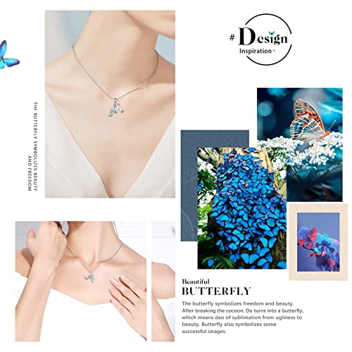 Eudora Initial Necklace M Letter For Women Girl Sterling Silver Personalized Letter Pendant With Blue Cubic Zirconia Butterfly 18 Inches Chain #TOP4