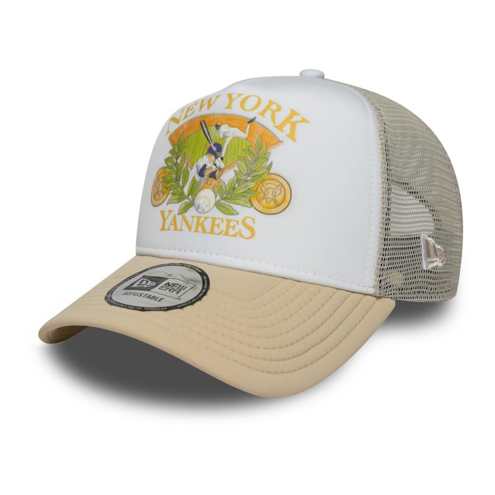 New Era A-Frame Mesh Trucker Cap - Graphic New York Yankees - One Size Beige