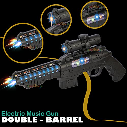 Image of Zest 4 Toyz Light and Sound Musical Double Barrel Pistol Gun Toy With Vibration, Laser, and Shot for Boys - Black