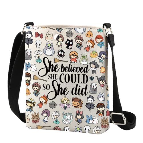 TSOTMO Cartoon Anime Gift She Believed She Could So She Did Crossbody Bag Anime Lover Gift for Women Mother (did black cat XK)