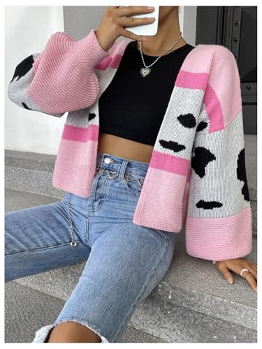 Image of MakeMeChic Women's 3D Floral Cardigan Sweaters Open Front Cropped Cute Cardigan Lantern Sleeve Outerwear