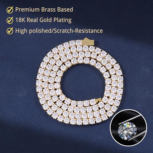 Lulu Mel Tennis Necklace for Women Men, 3.0/4.0/5.0mm Gold Plated Classic silver Tennis Chain Choker Necklace 16-24 Inches, Iced Out 5A Cubic Zirconia Stones Diamond Chain Lady Fashion Dainty Jewelry (16 Inch, 4mm, Gold) by Lulu Mel - Image 3