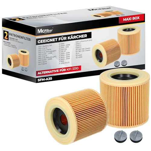 McFilter | 2x Filtre à cartouche compatible avec aspirateur Kärcher WD1 WD2 WD3 3.200 3.500 P Premium Extension Kit MV2 MV3 A2054 A2101 A2254 A2604 SE 4001...