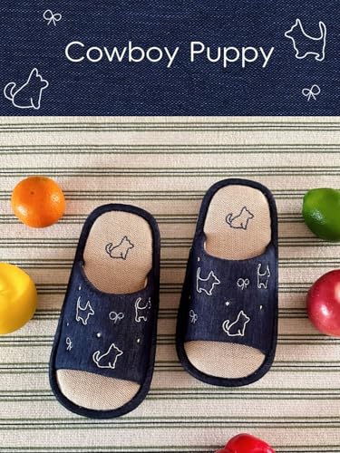 Cute Dog Summer Linen Slippers with Rubber Sole, Women's Memory Foam Open Toe Slide Slippers, Slip-on House Shoes3