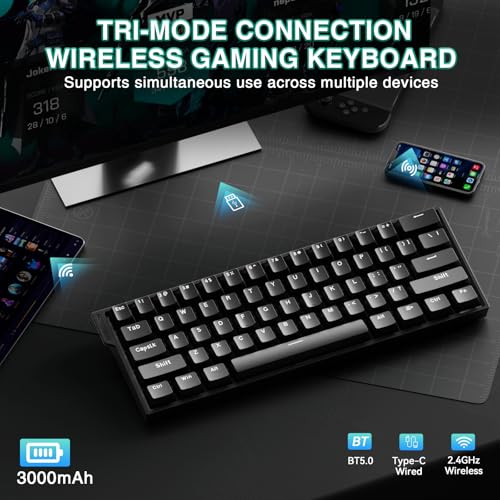 Image of Aula MINI60 HE Wireless Gaming Keyboard 60%,Hall Effect Rapid Trigger Magnetic Keyboard,8000Hz Polling,Tri-Mode(BT5.0 /2.4GHz /USB-C),Hot Swappable Compact Mechanical Keyboard for Gamer(Black)