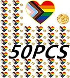 HAFILO 25/50/100 Metal Hearts Inclusive Progress Pride Pin Rainbow Gay Flag LGBTQ Progressive Lapel Pins for clothing Backpack hat Pride Month Decoration Gift Bulk (50)