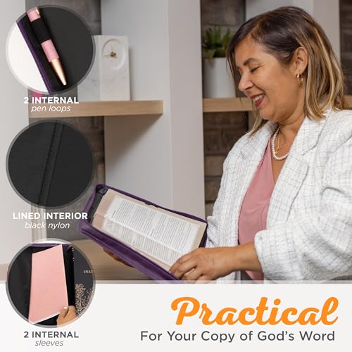 Christian Art Gifts Damen-Bibelhülle I Can Do All Things Philippians 4:13, violettes Blumenmuster, Kunstleder (groß)