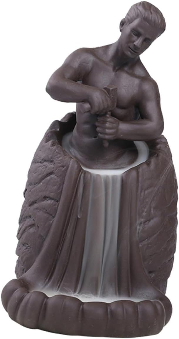 LIFKOME Backflow Incense Holder Ceramic Self Carving Men Backflow Burner Aroma Therapy Incense Burner Desktop Figurine for Home Office Decoration
