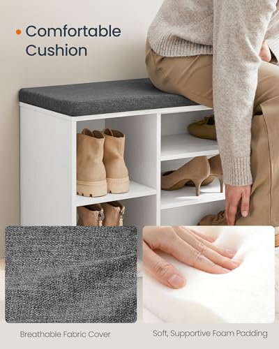 SONGMICS HOME Storage Bench, Snapsemble Superfast Assembly, 41" Wide Entryway Shoe Cubby Bench with Cushion & Adjustable Shelves, Window Shoe Rack Cabinet, Snow White and Slate Gray ULHS391WE02S - Image 6