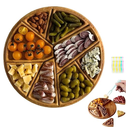 Plateau de service à charcuterie en bois – Compartiments amovibles pour collations et fruits – Idéal pour les tables basses, les fêtes et les divertissements