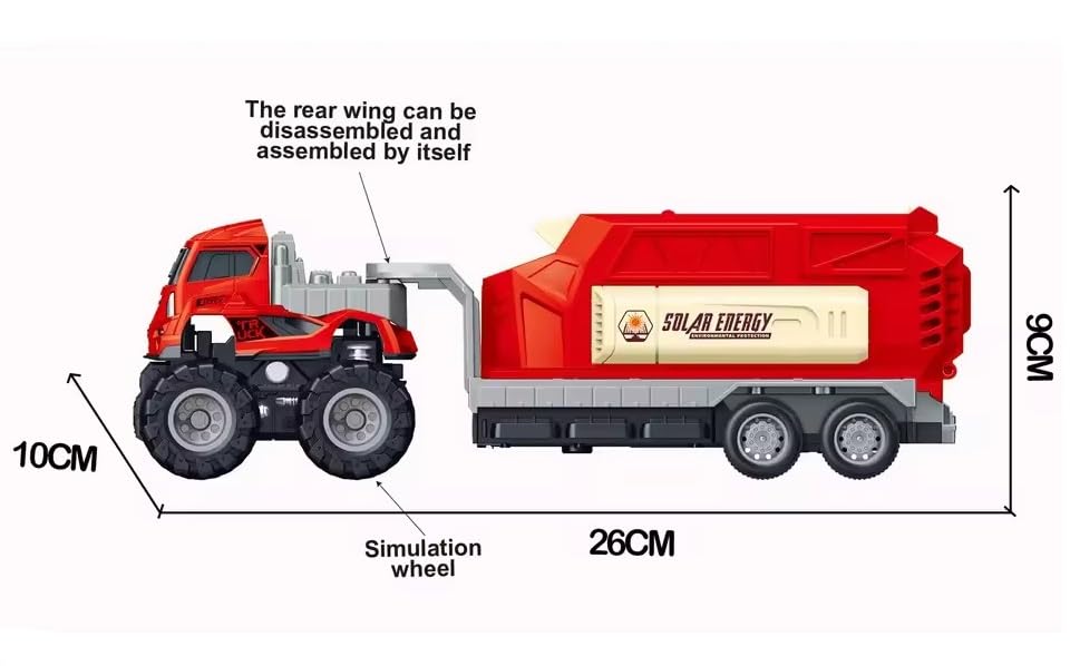 Image of 4WD Die cast Alloy Models Solar Power Transport Truck for Kids Boy Girls Children 1:43 Friction Powered Engineering Construction Toy Pull Back Vehicle Gift (Pack of 1, Multicolor)