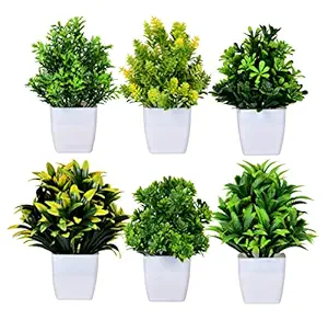 DUNAY Artificial Forest Bonsai Plant with Plastic Pot for Home Decoration Office Table Greenery Room Home Decor Plants (Set of 6)