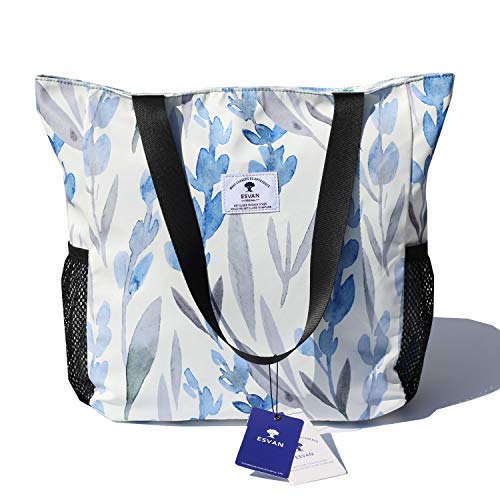 Esvan Original Floral Water Resistant Large Tote Bag Shoulder Bag For Gym Beach Travel Daily Bags Upgraded ([F] Floral Leaf) #TOP2