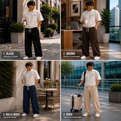 Image of Preneum Men Mid Rise Poly Cotton Loose Fit Trouser || Korean Style Travel & Lounge Wear with Pockets (Available in Plus Size)