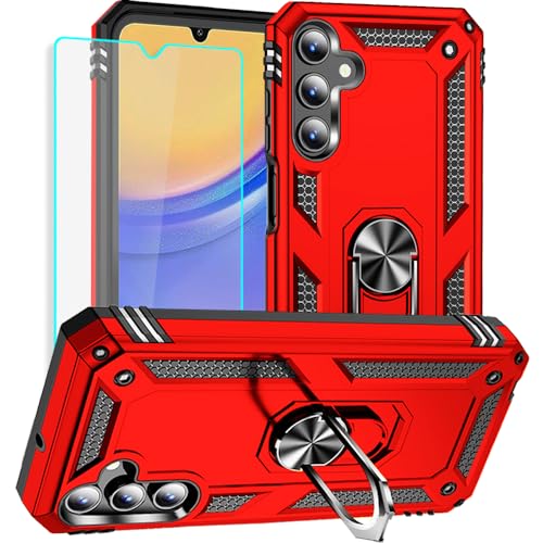 Yiakeng for Samsung Galaxy A15 5G Case: Samsung A15 5G Case with HD Screen Protector - Military Grade Protective Cases with Ring for Samsung A15 5G(Red)