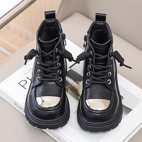 Girls Combat Boots Kids Lace up Closed Round Toe Short Booties Fashion Non Slip Side Zipper Outdoor Work Winter Snow Boots2