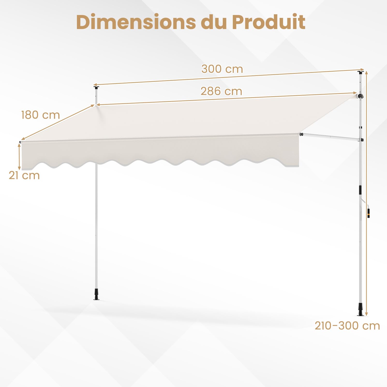RELAX4LIFE Store Banne Manuel Rétractable avec Manivelle | Auvent Rétractable Résistant aux UV, Imperméable | Hauteur&Angle Réglable | Store Banne sans Percage pour Balcon, Terrasse (3x1,8 M,Blanc)