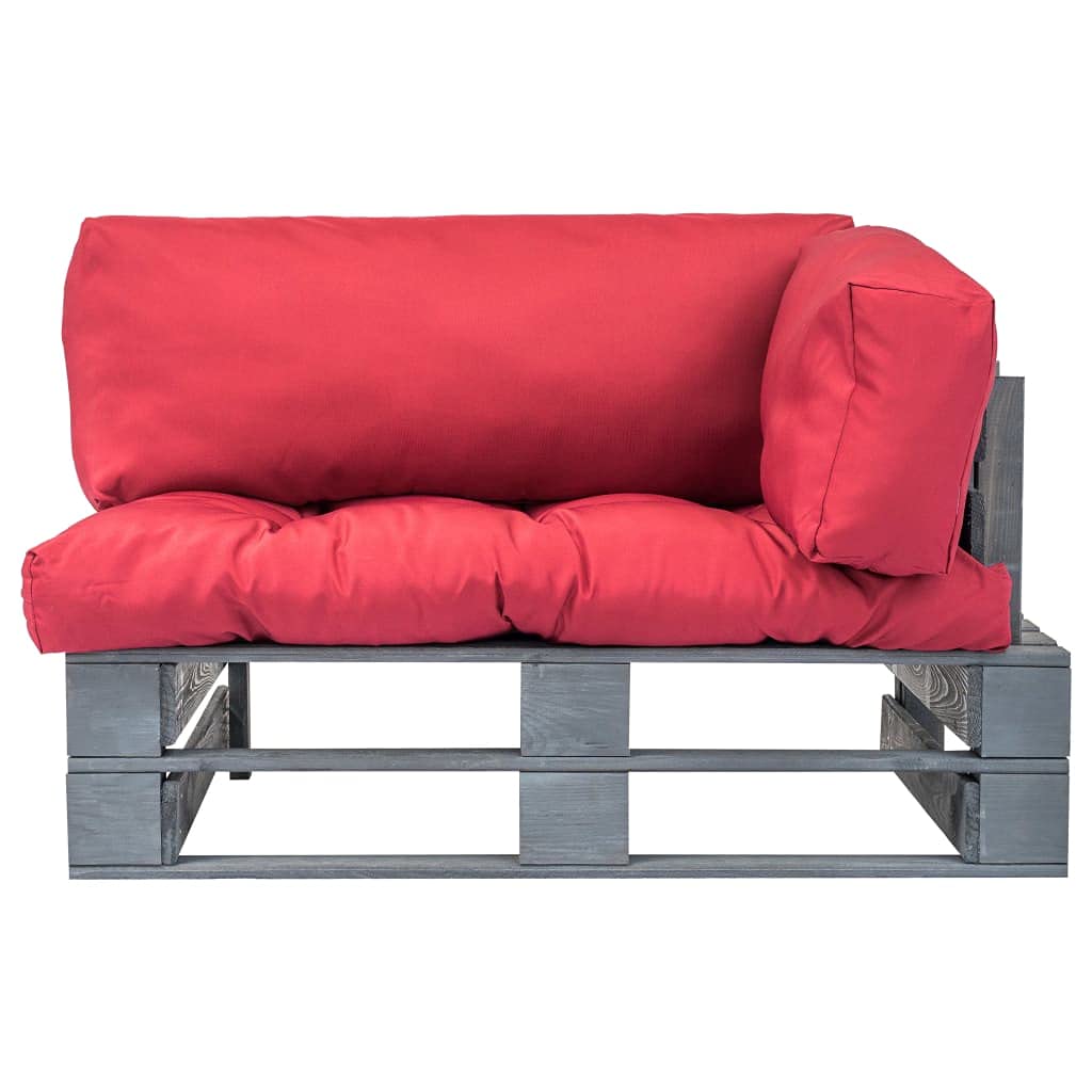 Ogrodowa sofa z palet z czerwonymi poduszkami sosna 110x66x65 cm drewniana kanapa ogrodowa na patio taras balkon impregnowana łatwy montaż
