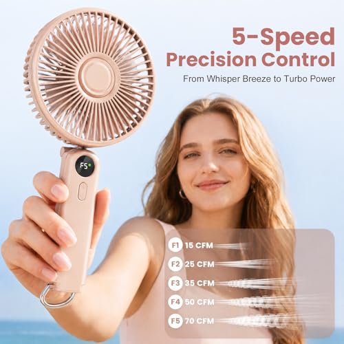 Image of Portable Handheld Fan, 10000mAh Rechargeable Personal Fan for 40H, 6-Inch Ultra Quiet Foldable Hand Fan, 5-Speed Gentle Airflow Battery Operated Fans for Travel Outdoor Lash Makeup Gifts for Women