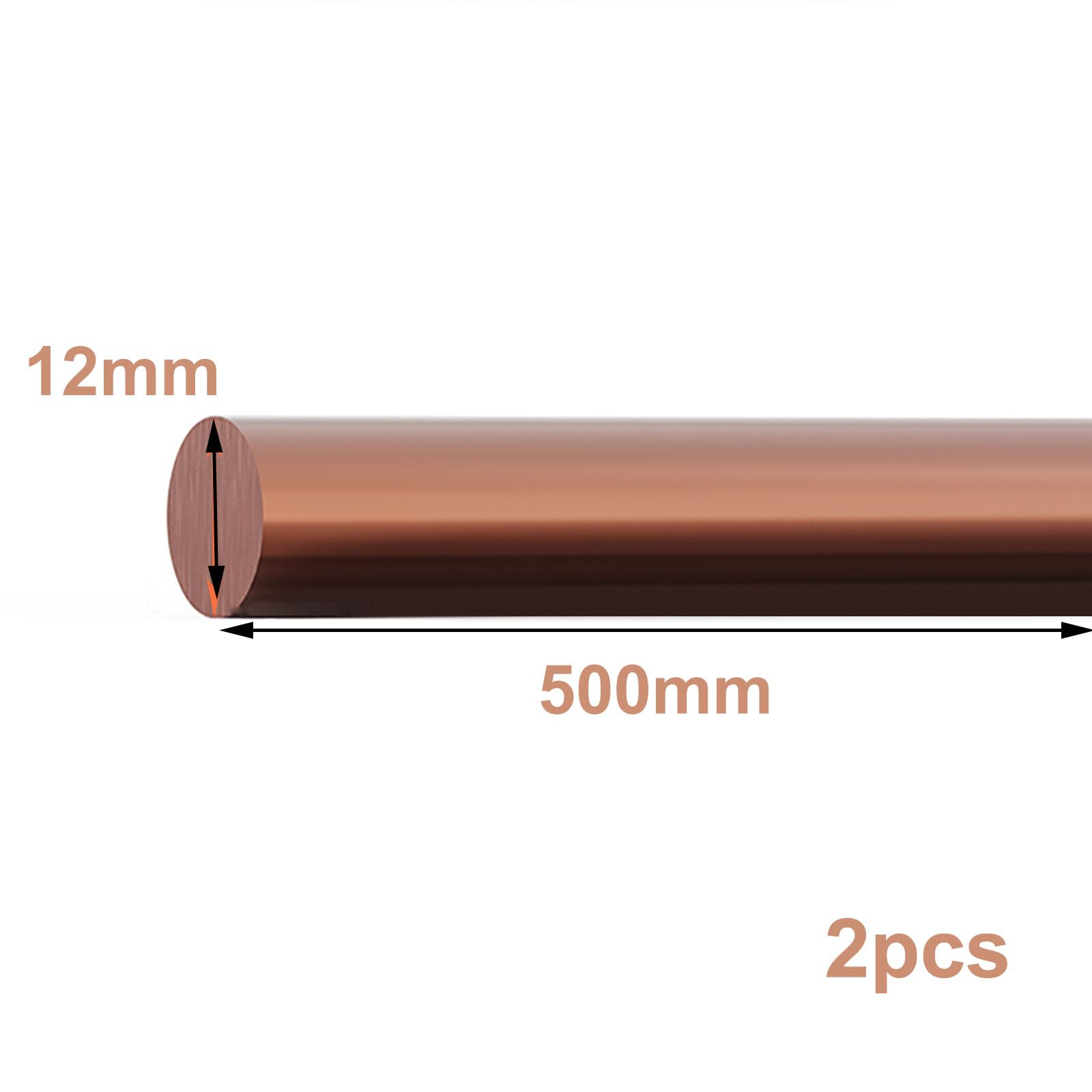 Asta tonda in rame puro, lunghezza 500 mm, asta in rame for artigianato e hobby di lavorazione dei metalli(12mm)