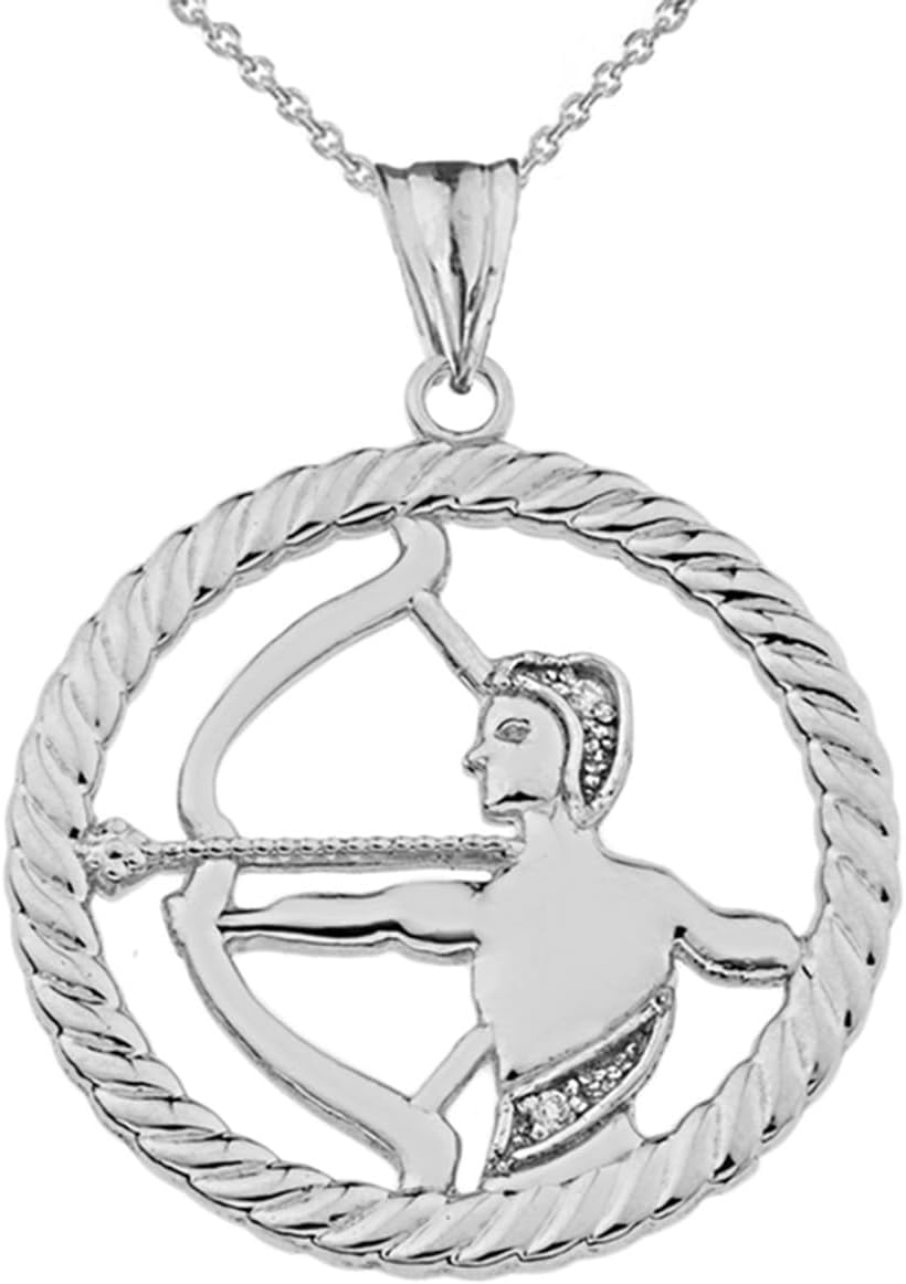 Sterling Silver 12 Astrological Diamond Zodiac Sign in Rope Pendant Necklace
