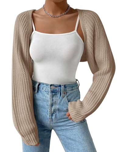 Image of Women's Long Sleeve Open Front Knitted Crop Cardigan Drop Shoulder Knit Bolero Shrug Sweater